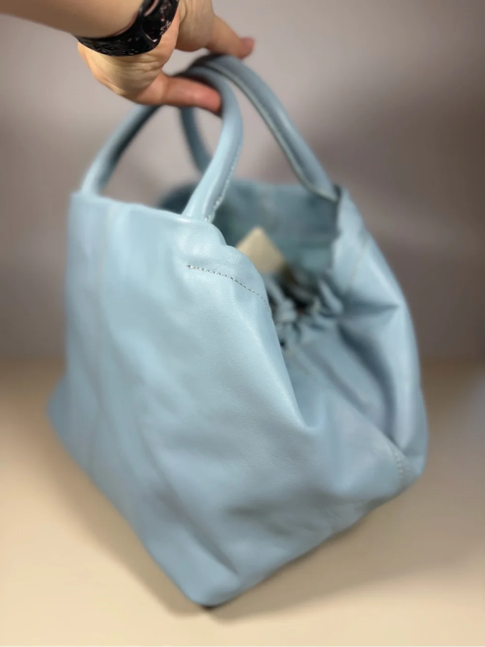 Brandon Blackwood New York Ruched Tote bag- light blue (hard to find color)